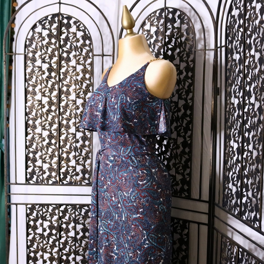 FREE SHIPPING Michael Kors Paisley Chain Flutter Maxi Dress. Size XXS - Picture 4 of 10